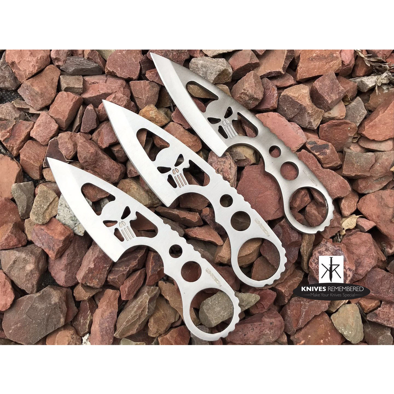 3PC SET 6" PUNISHER TACTICAL COMBAT Survival Hunting NECK KNIFE Fixed Blade Throwing Knife