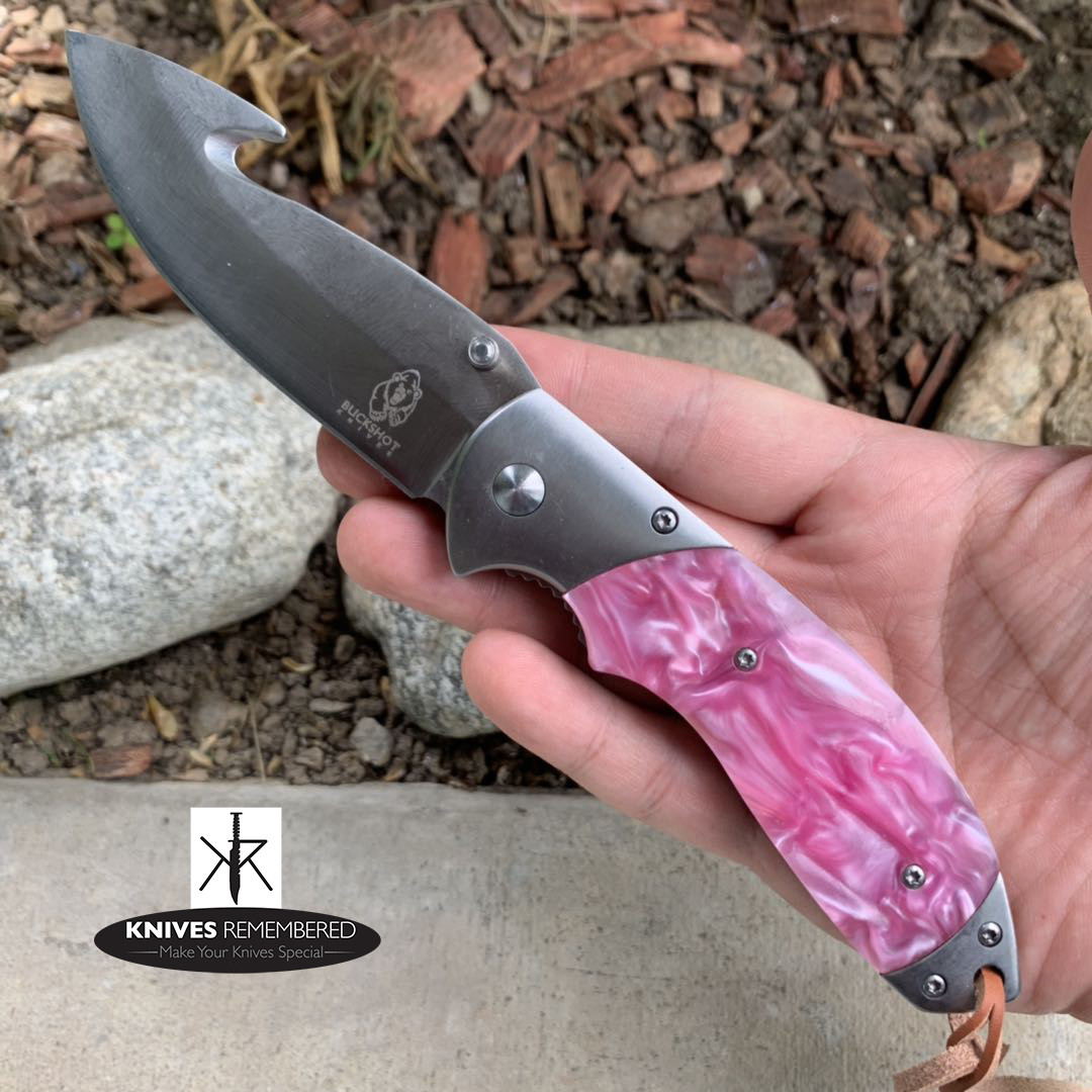 Buckshot Knives Thumb Open Spring Assisted Cleaver Classic Pocket Knife  Rainbow - CUSTOM ENGRAVED