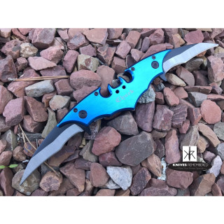 11" Personalized Engraved Batman Dual Blade Knife - Blue