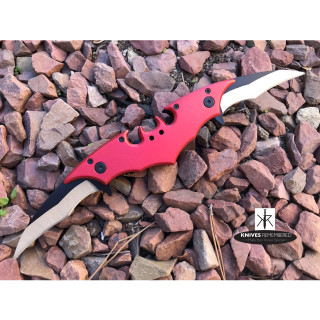 11" Personalized Engraved Batman Dual Blade Knife - Red
