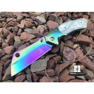 Buckshot OUTDOOR SURVIVAL Assisted Open Pocket Folding Knife CLEAVER RAZOR Blade Rainbow - CUSTOM ENGRAVED
