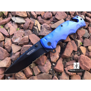 8" Tactical SWAT Assisted Opening Rescue Folding Knife Blue - CUSTOM ENGRAVED