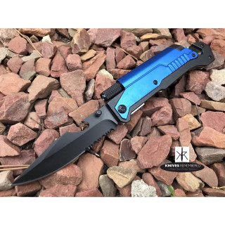 1 Personalized Survival knife, Groomsman Gift, Fathers Day Gift, Wedding Favors, Custom Knife, Spring Assisted, Best Man Gift, LED Light - Blue