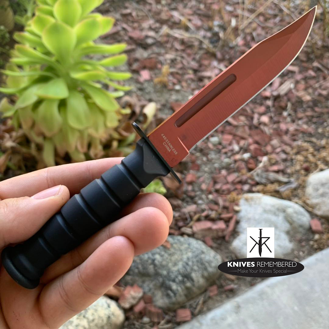 7.5" Full Tang Red Tactical Knife with Nylon Belt Sheath Custom Engraved