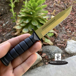 7.5" Full Tang Gold Tactical Knife with Nylon Belt Sheath - Custom Engraved