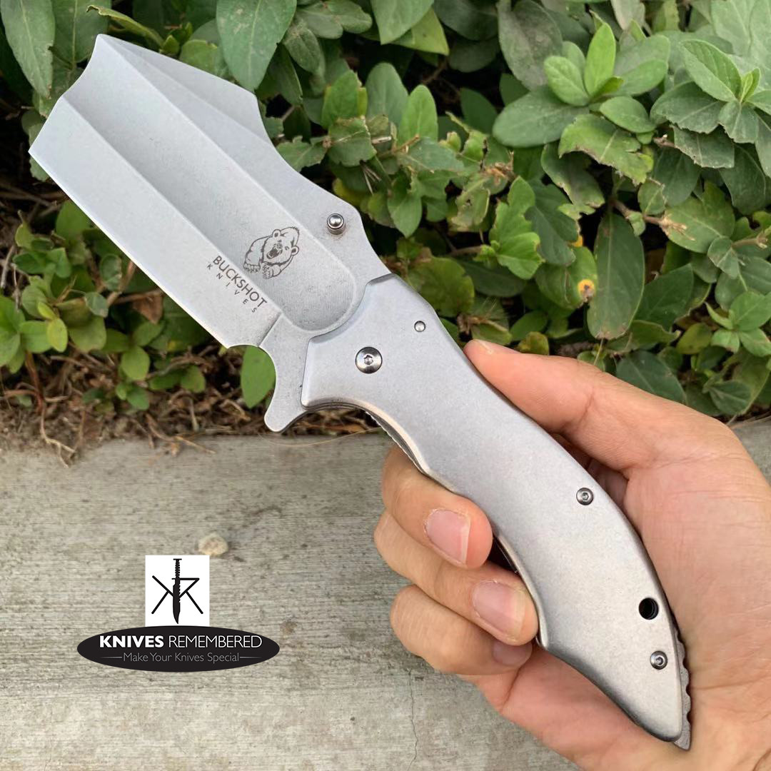 Buckshot HUGE OUTDOOR Pocket Folding Knife CLEAVER RAZOR Blade Grey