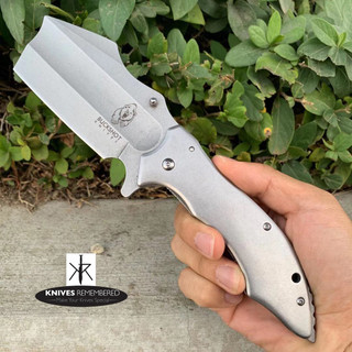 Buckshot HUGE OUTDOOR Pocket Folding Knife CLEAVER RAZOR Blade Grey - CUSTOM ENGRAVED