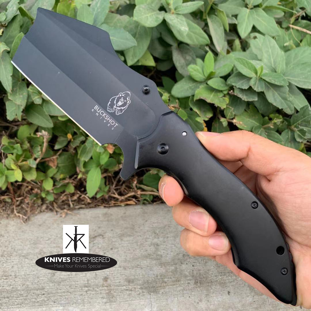 Buckshot HUGE OUTDOOR Pocket Folding Knife CLEAVER RAZOR Blade Black