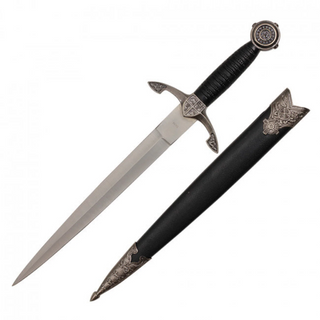 14" Medieval Dagger With Chrome Finish And Black Scabbard - Custom Engraved