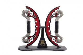 Red Dual Fantasy Dragon Knife 11" w/ Stand