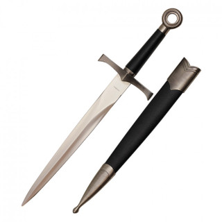 16" Medieval Dagger With Chrome Finish And Black Scabbard - Custom Engraved
