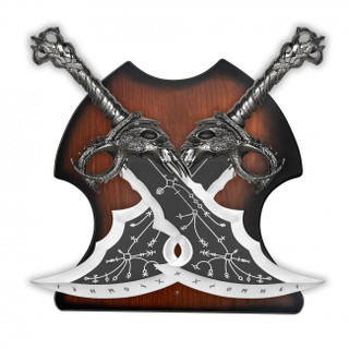 Personalized 21" Steel Dual Blades with Wood Plaque - Free Engraving