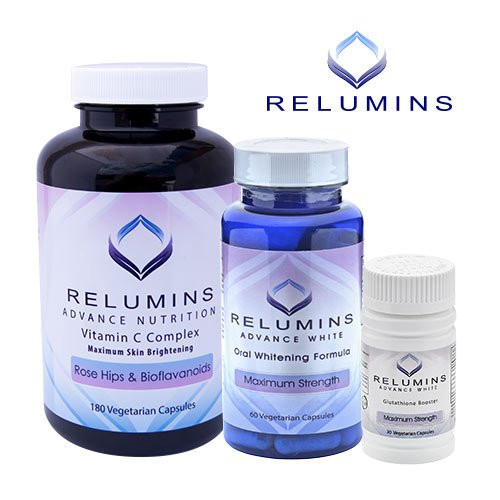 Relumins Advanced White Oral Glutathione & Vitamin C MAX Capsules - Ultimate Whitening Set. Glutathione, Vitamin C, and Booster Caps give you bright, white, and healthy skin