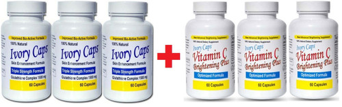 (Pack of 3) Ivory caps Skin Whitening Lightening Pills & Ivory caps Vitamin C Brightening Plus Set