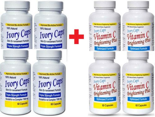 (Pack of 4) Ivory Caps Skin Whitening Lightening Support Pill & Vitamin C Brightening Plus Set