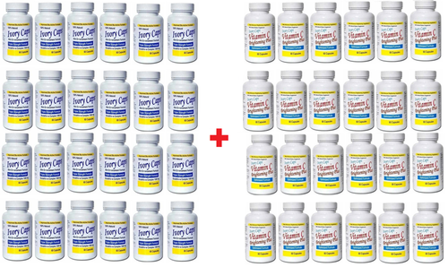 (Pack of 24) Ivory Caps Skin Whitening Lightening Support Pill & Vitamin C Brightening Plus Set