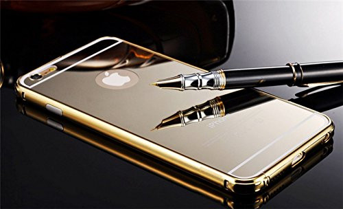 Luxury fashion mirror ultra slim metal case for Apple iPhone with aluminum  frame hard back cover for iPhone 6 Plus (Gold)