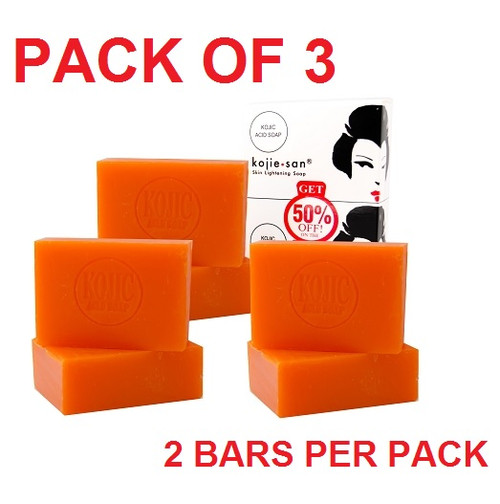 3 Pack of Kojie San Skin Lightening Whitening Kojic Acid Soap (2 Bars Per Pack) - 135G