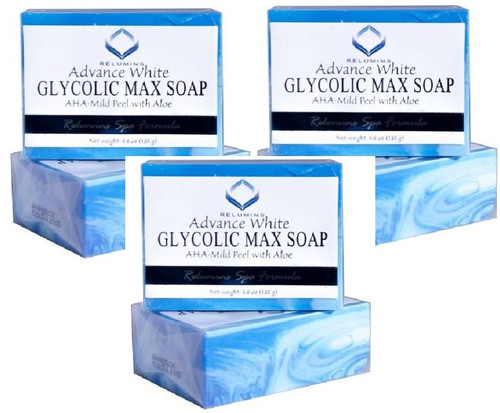 Special Combo Pack of 3 : Authentic Relumins Glycolic Max Soap AHA-Mild Peel w/ Aloe - Professional Spa Formula