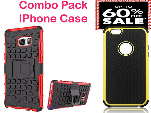 Combo Mix 2 in 1 - Silicone Shockproof Heavy Armor Case & Football Pattern Case for iPhone 6/6S - Yellow,Red