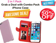 Combo Pack - Premium Quality Leather Wallet Style With Card Slot for iPhone 6/6S - Red, Pink