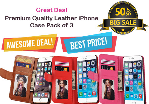 Exclusive Sale Offers - Pack of 3 Premium Quality Leather Flip Case for iPhone 6/6S With Card Slot - Brown,Red,Rose Pink