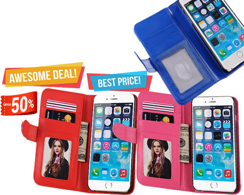Upto 50% OFF on iPhone 6/6S Cases: Premium and Stylish Quality Case With Photo Frame & Card Slot - Blue, Red, Rose Pink