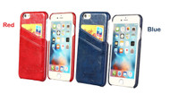 PU Leather Case With Card Holder Phone Back Case for iPhone 6 Plus /6S Plus - Red, Blue - (Pack of 2)