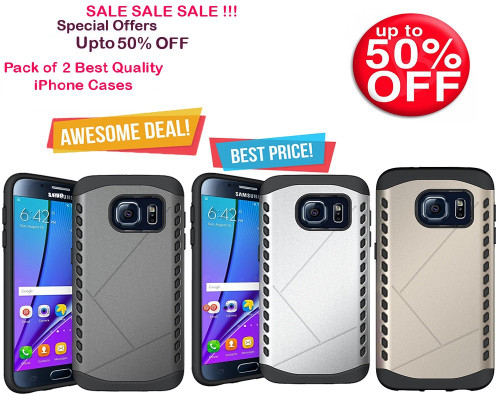(Pack of 3) Exclusive Combo Deals : Heavy duty Shockproof Dual Layer Protection Case for Samsung S7 - Black. Silver, Gold