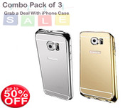 New Combo Dual (Pack of 2) : Luxury Fashion Ultra Slim Metal Case for Samsung Galaxy S6 with Aluminium frame - Gold, Silver 