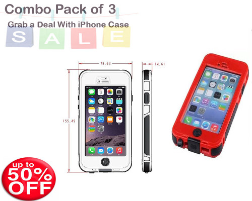 Combo Offer UPTO 50% : Universal Shockproof Waterproof Case for iPhone 6/6S - White, Red