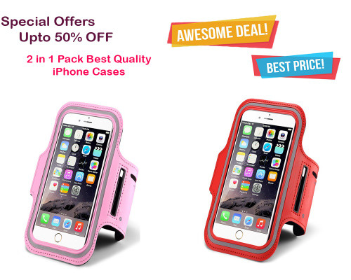 Combo Deals : Sports Armband Case Waterproof adjustable running gym bag for iPhone 6/6S With Key Holder - Red, Pink