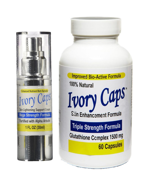 Ivory Caps Skin Whitening Lightening Support Pill - 60 Caps + Ivory Caps Skin Lightening Support Cream