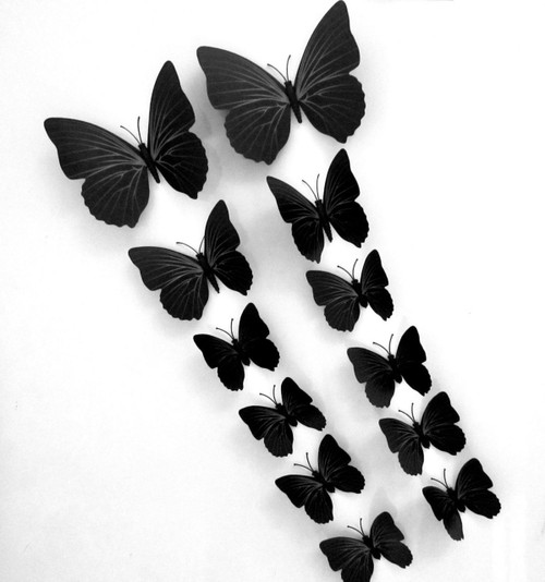 12PC Home 3D Butterfly Wall Stickers With Magnet, Simple Bright Design Of Butterfly, for Decoration Kids room, Bedroom, Tv, Fridge (Black) 