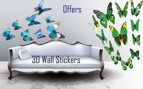 3D Butterfly Wall Stickers with Magnet, Attractive Designs for decoration of room,bedroom,tv,fridge - Blue, Green Pattern