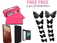 MultiFunction Luxury Leather Case With Card Holder for iPhone 6 Plus 5.5 inch Combo Pack + Free 3D Butterfly Wall Stickers