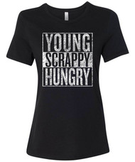 You know I'm just like my country. I'm young, scrappy, and hungry. Distressed graphic tee.