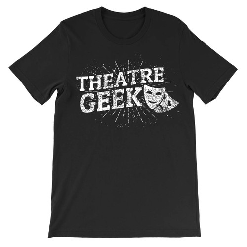 "Theatre Geek" with drama masks distressed graphic tee.