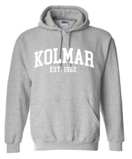 Kolmar Collegiate White Text Sports Grey Gildan Hoodie