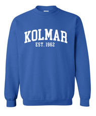 Kolmar Collegiate White Text Royal Gildan Crewneck