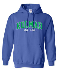 Kolmar Collegiate Green Text Royal Gildan Hoodie
