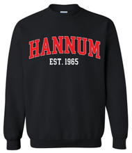 Hannum Collegiate Red Text Black Gildan Crewneck