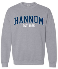 Hannum Collegiate Navy Text Grey Gildan Crewneck