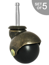 2" Antique Brass Ball Chair Caster w/ Socket Mounting Stem for Insert - Set of 5 - S5357-5/Bag-1
