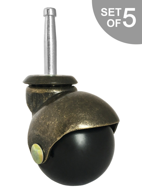 2" Antique Brass Ball Chair Caster w/ Socket Mounting Stem for Insert - Set of 5 - S5357-5/Bag-1