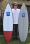 Razor Reef Team Rider Jake Shiroke of San Clemente, California with his signature Shiroke Bomb and Gun Metal Peacemaker shortboards. 