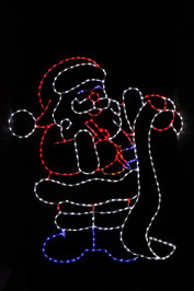 Red, white and blue LED display of Santa checking his list