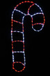 LED light display of a red and white candy cane facing right