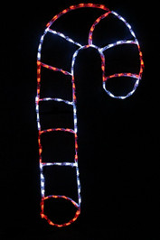 LED light display of a red and white candy cane facing right