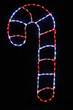 LED light display of a red and white candy cane facing left